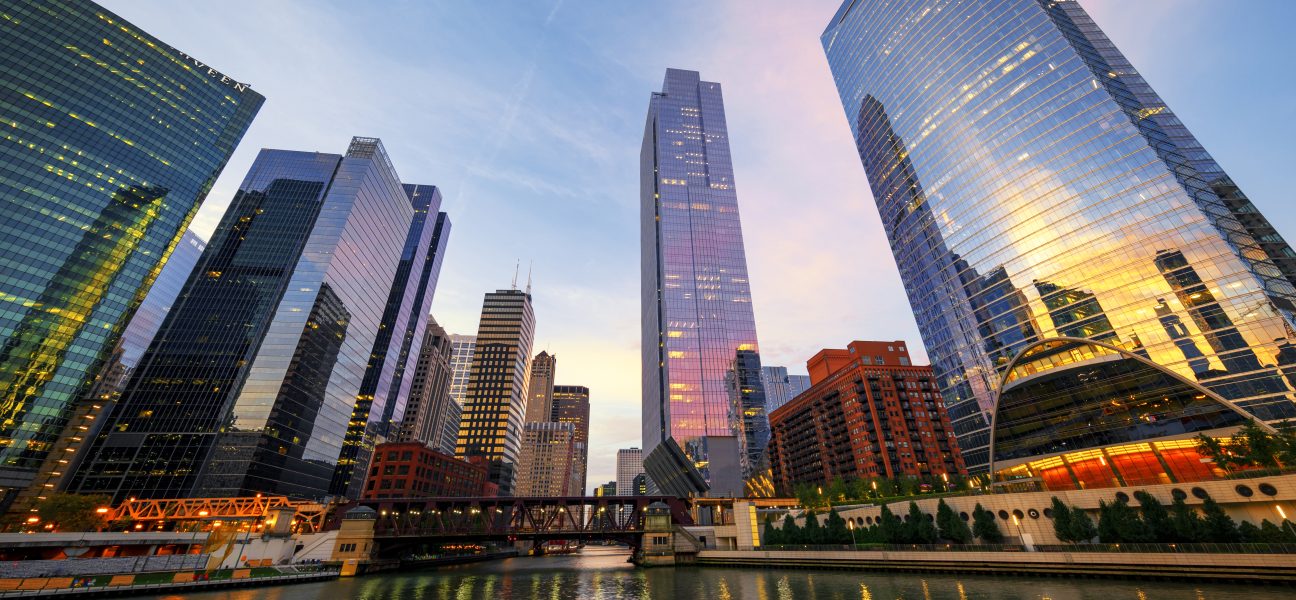 Corporate skyscrapers at dusk representing the Fortune Global 500 companies in 2026