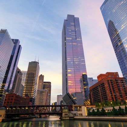 Corporate skyscrapers at dusk representing the Fortune Global 500 companies in 2026