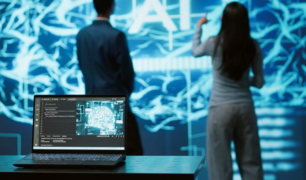 IT professionals viewing an artificial intelligence display in an enterprise setting